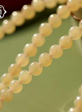 顽石灵收藏级青海藕粉细肉和田玉S925银设计款手串W2-359