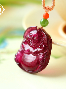 顽石灵明艳动人毕业级高透卢比莱红碧玺米勒精雕吊坠鉴定W1-147