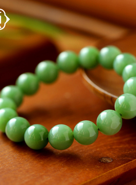 顽石灵鲜嫩青翠毕业级大颗粒苹果绿圆珠和田玉碧玉手串W1-6