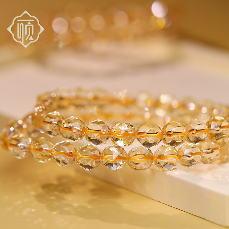 顽石灵 收藏级多巴胺水晶刻面宝石级切割黄水晶手串W1-448P,淘宝优惠券,粉丝福利购,淘宝优惠卷
