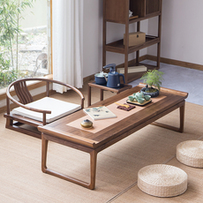 Комплект татами 榻榻米茶桌日式禅意小茶几黑胡桃木实木小桌中式矮桌家用炕桌阳台