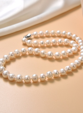 杨七七8~9白珍珠s925银元宝扣项链