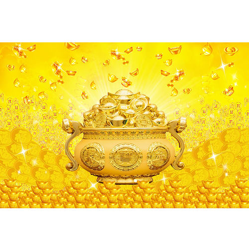 聚宝盆装饰画黄金满地财源滚滚餐厅客厅沙发背景墙挂画金元宝贴画 - 图3