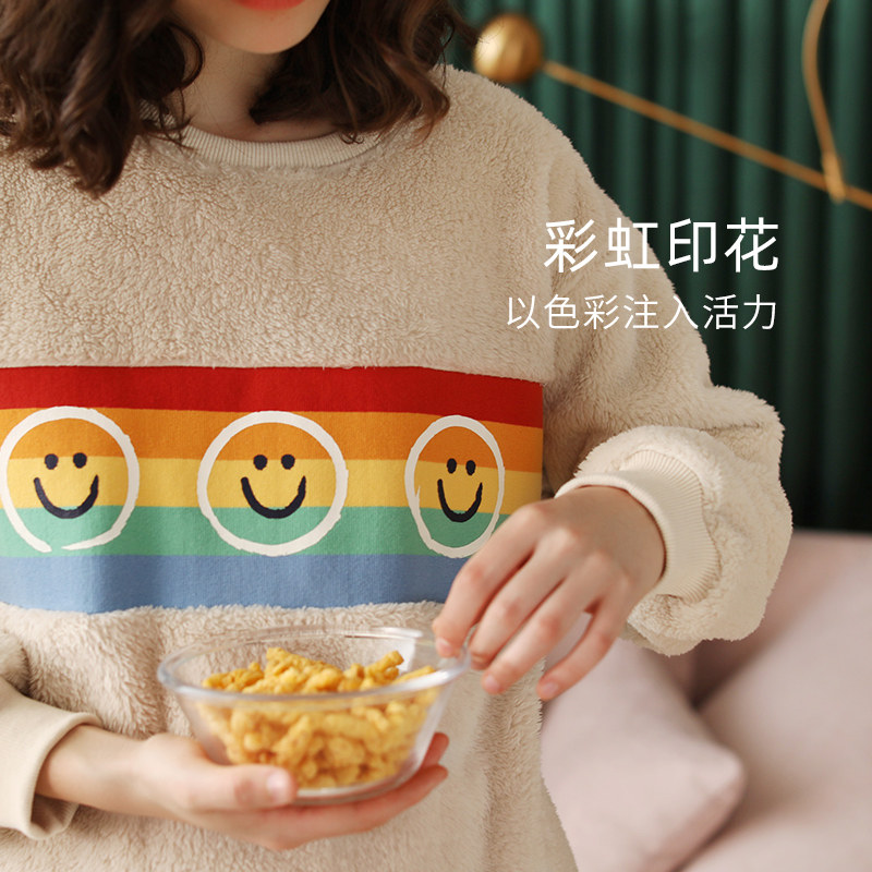 秋鹿新款2021加厚北极绒冬宽松睡衣 秋鹿汕头睡衣/家居服套装