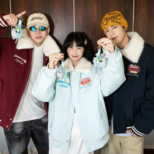 NOTEARS 美式复古刺绣情侣飞行夹克棉衣冬季加厚棉服外套男女同款 - 图2