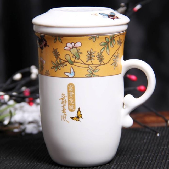 【如艺】高档陶瓷茶具精品办公杯情侣杯泡茶杯带盖过滤品茗杯包邮 - 图0
