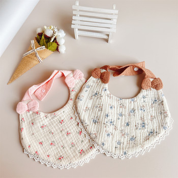 ແບບເກົາຫຼີ ins style pure cotton gauze baby saliva napkin baby bib princess style lace salva pocket