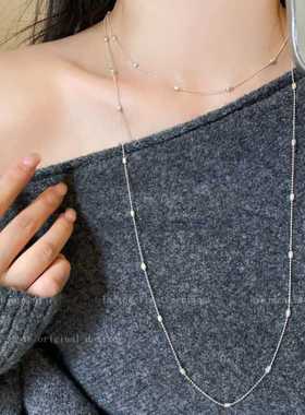 银色双层长款项链女高级感轻奢小众毛衣链叠戴秋冬大气高档配饰品