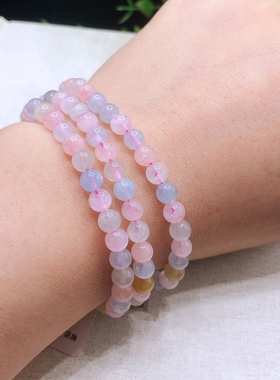 天然冰透摩根石多色糖果摩根石圆珠多圈手串生日礼物情人节快乐
