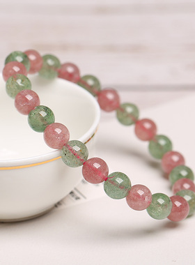 天然水晶红绿草莓晶手