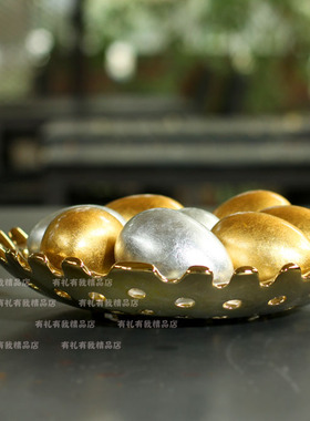 招财银蛋金漆电镀现代家居摆件