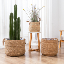 Nordic rattan choreograpes flower pots plant green plant green planting floor large pelvis woven flower basket upscale light lavish luxurious home decoration basket