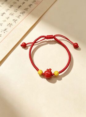 2026新款朱砂小苹果红绳手链女款平平安安宝宝手绳本命年编织手串