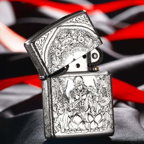 zippo打火机纯银猴子大圣五面雕刻 正版原装正品长辈送礼煤油火机 - 图0