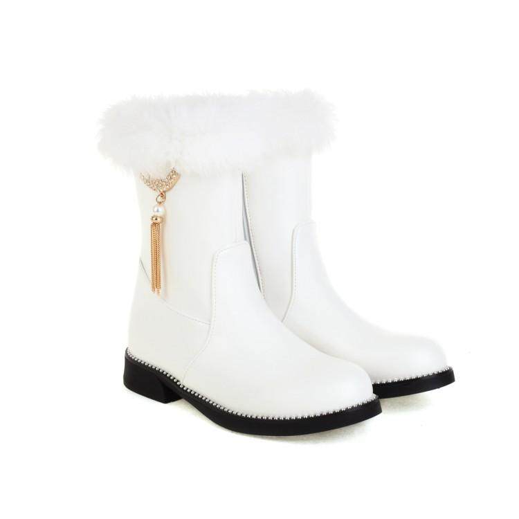 兔毛侧拉链短靴保暖雪地女靴低跟短筒靴冬季新款棉鞋平跟中靴,淘宝优惠券,粉丝福利购,淘宝优惠卷