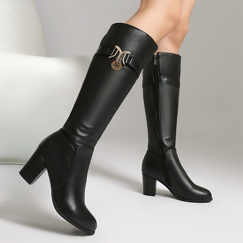 百搭白色长靴女高跟鞋2025新款秋冬长筒靴加绒时尚粗跟女士高筒靴,淘宝优惠券,粉丝福利购,淘宝优惠卷