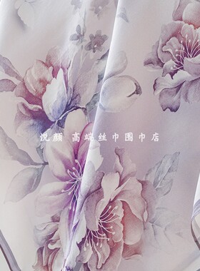 牡丹花真丝丝巾大方巾女桑蚕丝