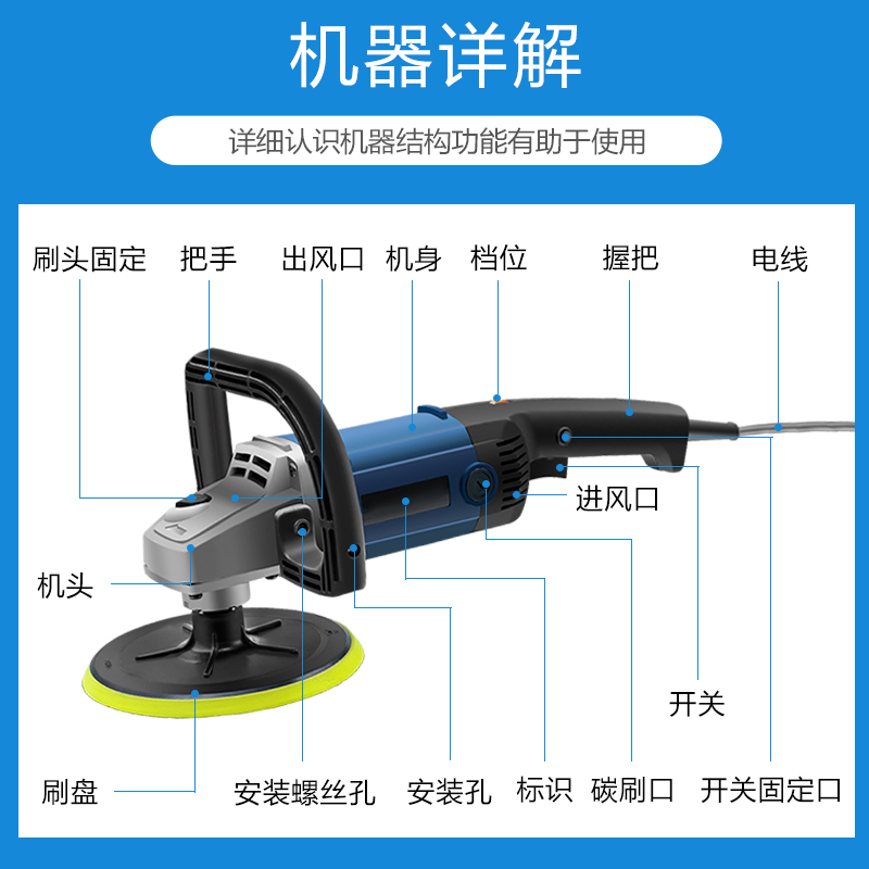 手提式调速电动打磨机汽车打蜡小型大理石抛光机家用石材干磨光机-图1