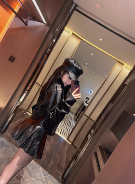 Eva君君酱气质名媛网纱英伦pu皮硬顶海军帽女显脸小百搭贝雷帽韩