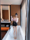 Eva Junjunjiang French pure wishes sexy hot girl pink mesh tube top lantern sleeves navel-baring short top for women Korean style
