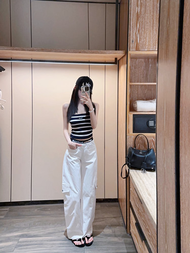 Eva君君酱设计感休闲甜酷喇梵文字母织带弯刀酷女百搭街头工装裤 - 图3