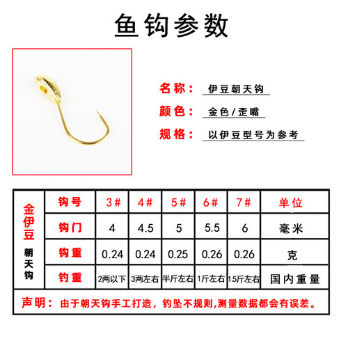 朝天钩金海夕正品小金坨伊豆传统鱼钩进口钩散装手工非铜头朝天钩 - 图2