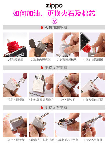 美国原装正品zippo打火机油正版之宝专用燃煤油火石棉芯配件通用 - 图1