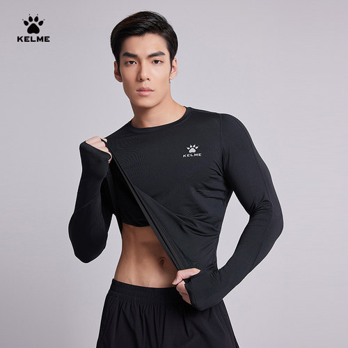 KELME卡尔美 紧身衣男加绒 运动健身服T恤拇指扣足球训练长袖打底 - 图1