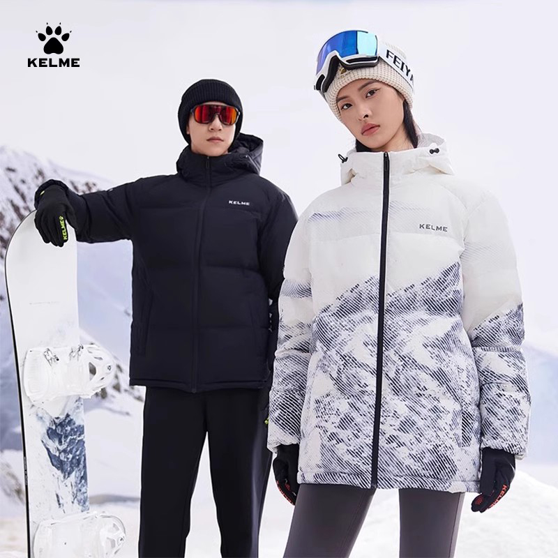 KELME卡尔美短款羽绒服男女款冬季2024雪山连帽保暖运动加厚外套