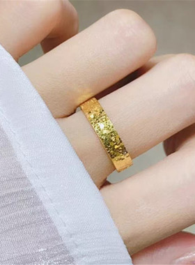 古法金包银碎碎冰戒指女爆闪对戒