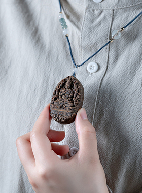 越南芽庄黄奇楠雕刻千手观音项链吊坠沉水棋楠沉香挂件女男款挂饰