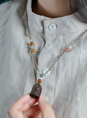 原创设计棋楠沉香大势至菩萨吊坠