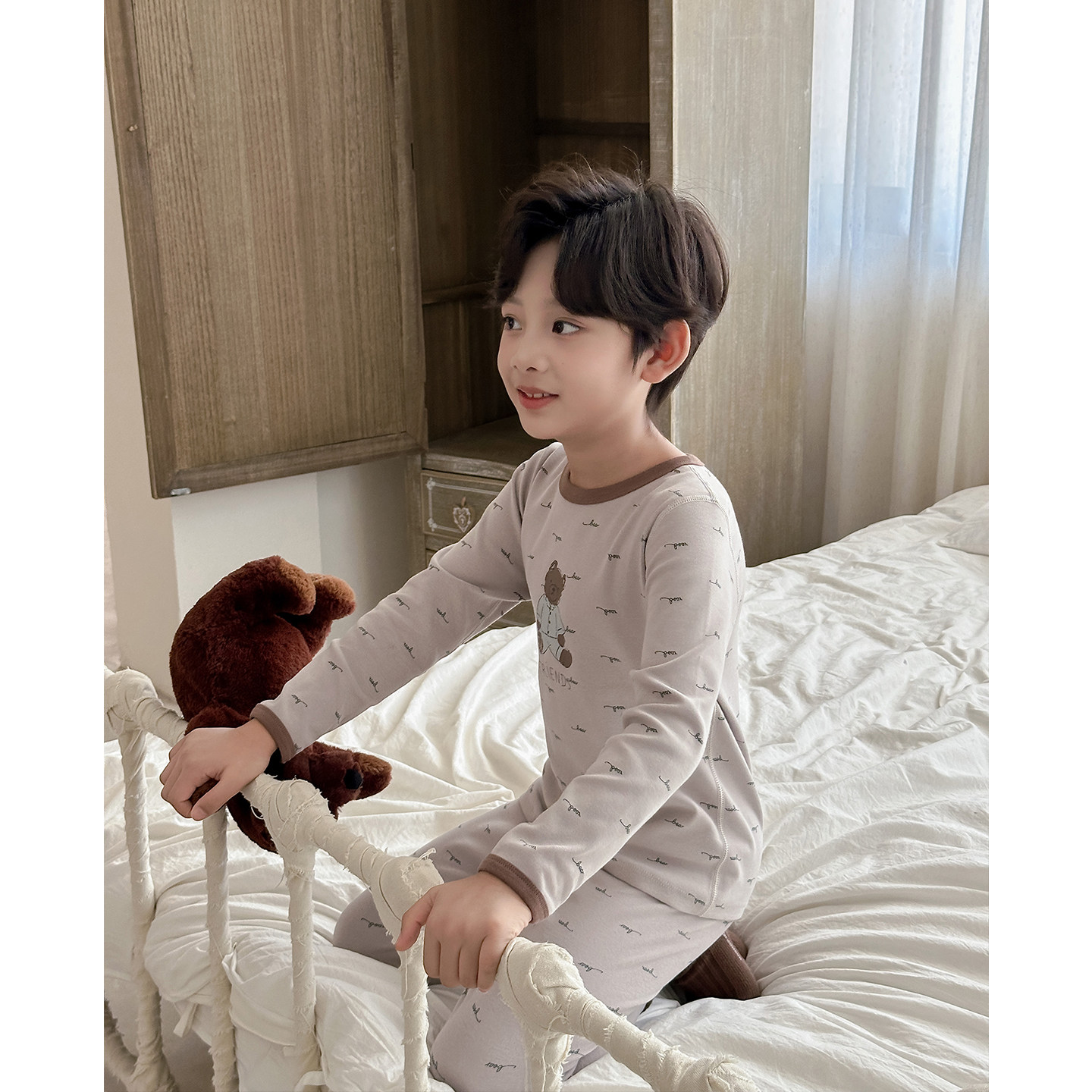 Boys' Home Clothing 2025 Autumn and Winter New Children's Thermal Underwear Set Older Children's Autumn Clothes and Autumn Pants Pajamas