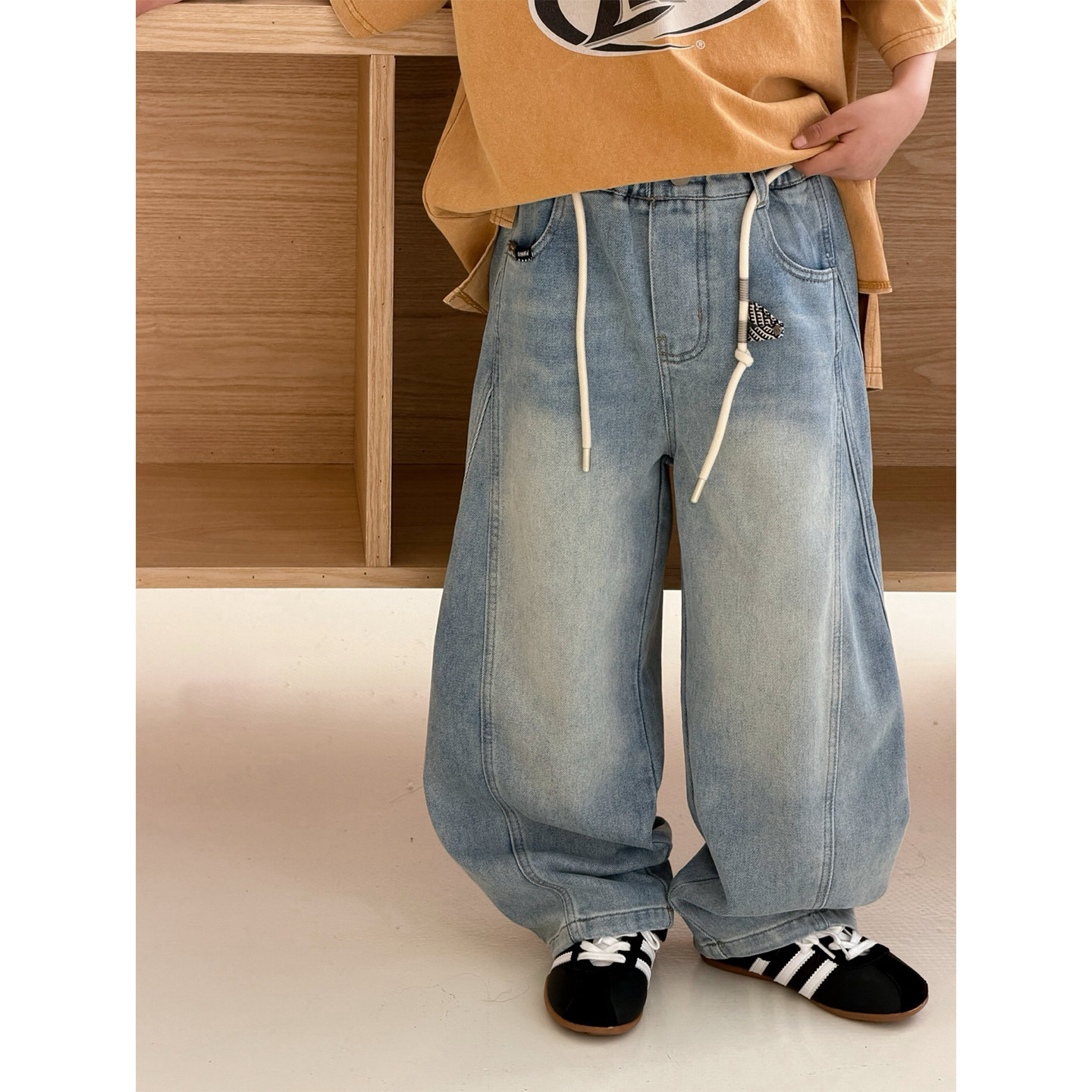 大E小e童装儿童牛仔裤2026春装中大童弯刀裤男女童宽松裤子89926,淘宝优惠券,粉丝福利购,淘宝优惠卷