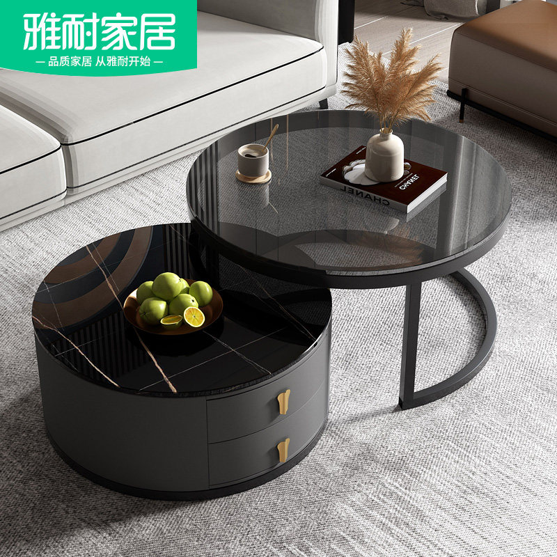 轻奢岩板客厅家用小户型圆形茶桌 雅耐家居茶几
