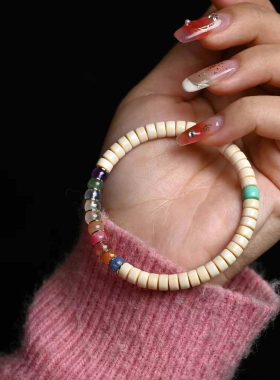 天然猛犸象牙5A冰料手串女DIY水晶彩虹手链精工药片时尚男女同款