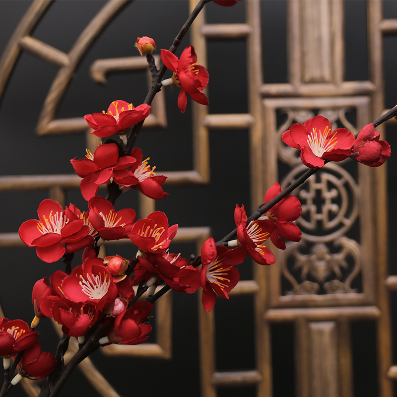 仿真梅花枝假花摆件仿真花腊梅干花桃花客厅摆设花束中式家居装饰