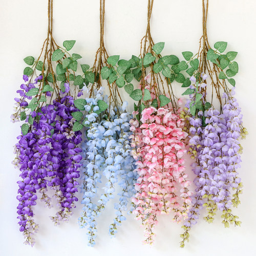 仿真阿勃勒巨型紫藤花长枝串假花绢花垂吊花藤拍照藤蔓婚庆装饰花 - 图0