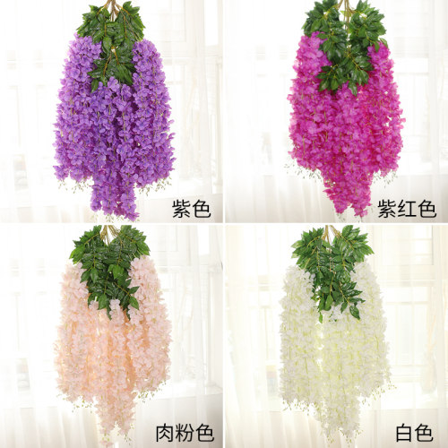 仿真紫藤花豆花串紫罗兰塑料花绢花婚庆假花藤条装饰走廊吊顶植物-图0