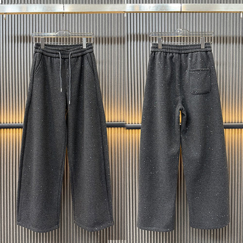 冬季新款加绒细闪阔腿裤直筒裤红色女裤宽松显瘦百搭休闲裤拖地裤 - 图0