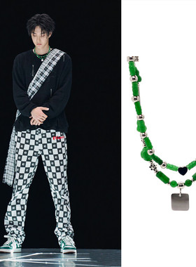 王一博街舞4同款绿色玉石项链圈