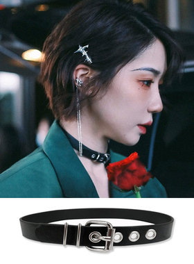 刘恋同款黑色扣环皮颈链项圈