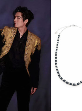 陈楚生同款黑白灰天然石拼接项链