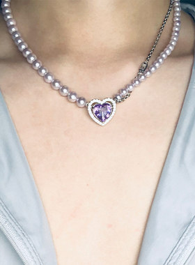 cc紫色爱心珍珠颈项链宋妍霏同款