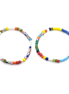 国潮原创设计2022新款夏天彩色国风琉璃串珠子叠戴情侣手脚链套装