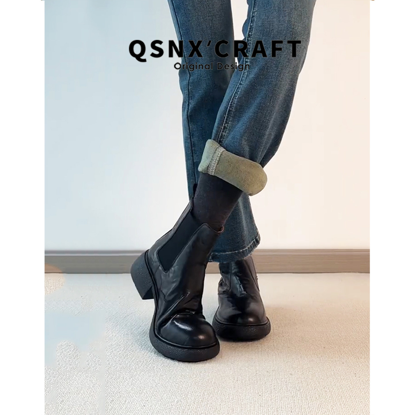 真皮版~棕色短靴女2025新款冬季粗跟厚底加绒马丁靴复古切尔西靴,淘宝优惠券,粉丝福利购,淘宝优惠卷