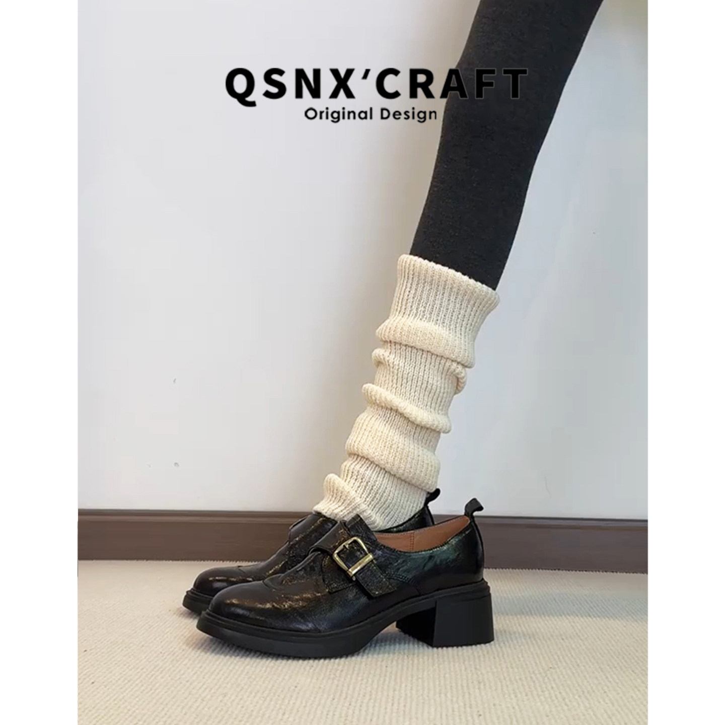 羊皮版~棕色高跟小皮鞋女2025秋冬新款厚底单鞋英伦风粗跟乐福鞋,淘宝优惠券,粉丝福利购,淘宝优惠卷