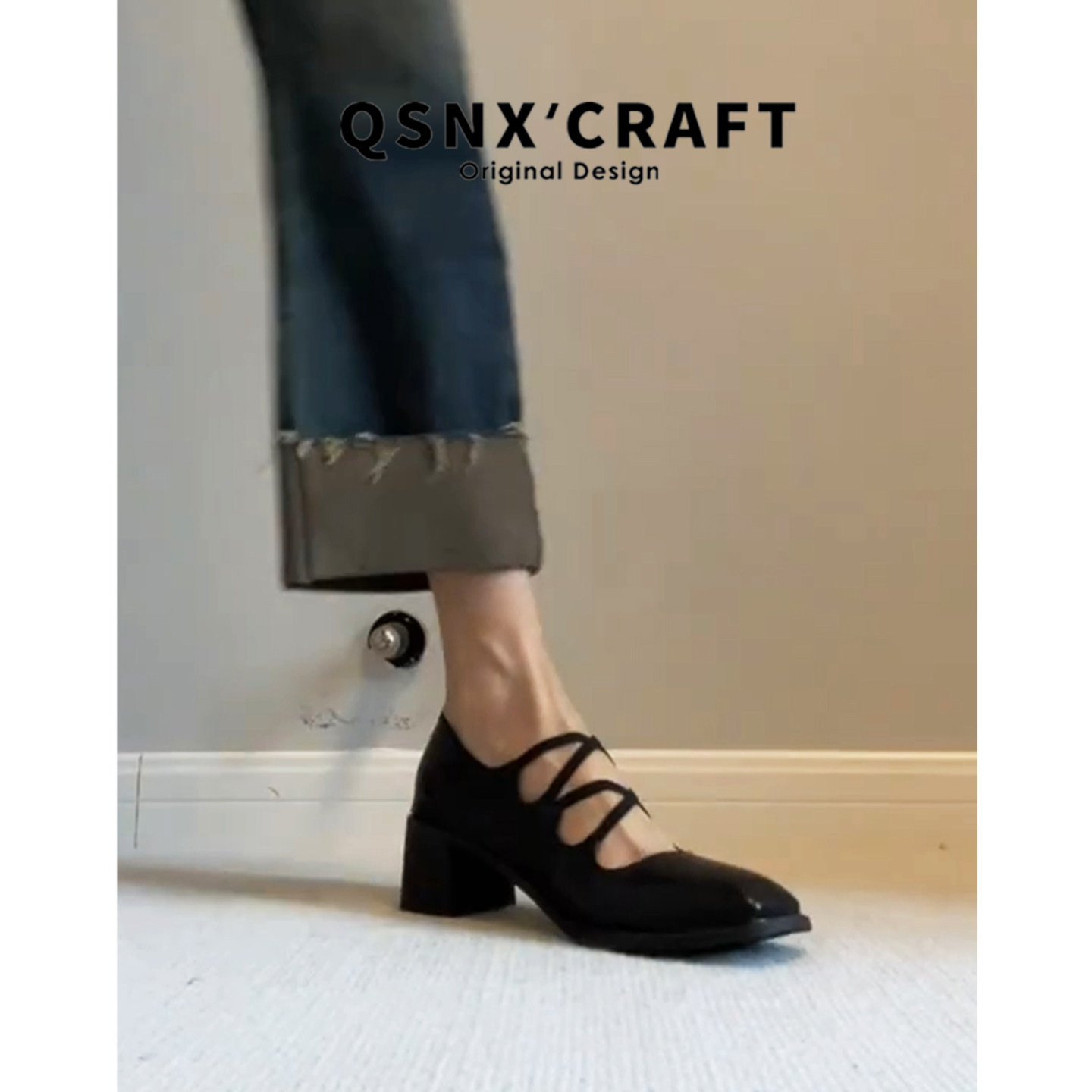 真皮版~方头玛丽珍鞋女2025新款复古交叉带厚底粗跟气质通勤单鞋,淘宝优惠券,粉丝福利购,淘宝优惠卷