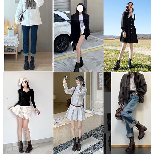 羊皮版~内增高马丁靴女2026新款秋棕色短靴小个子高跟英伦风靴子 - 图1