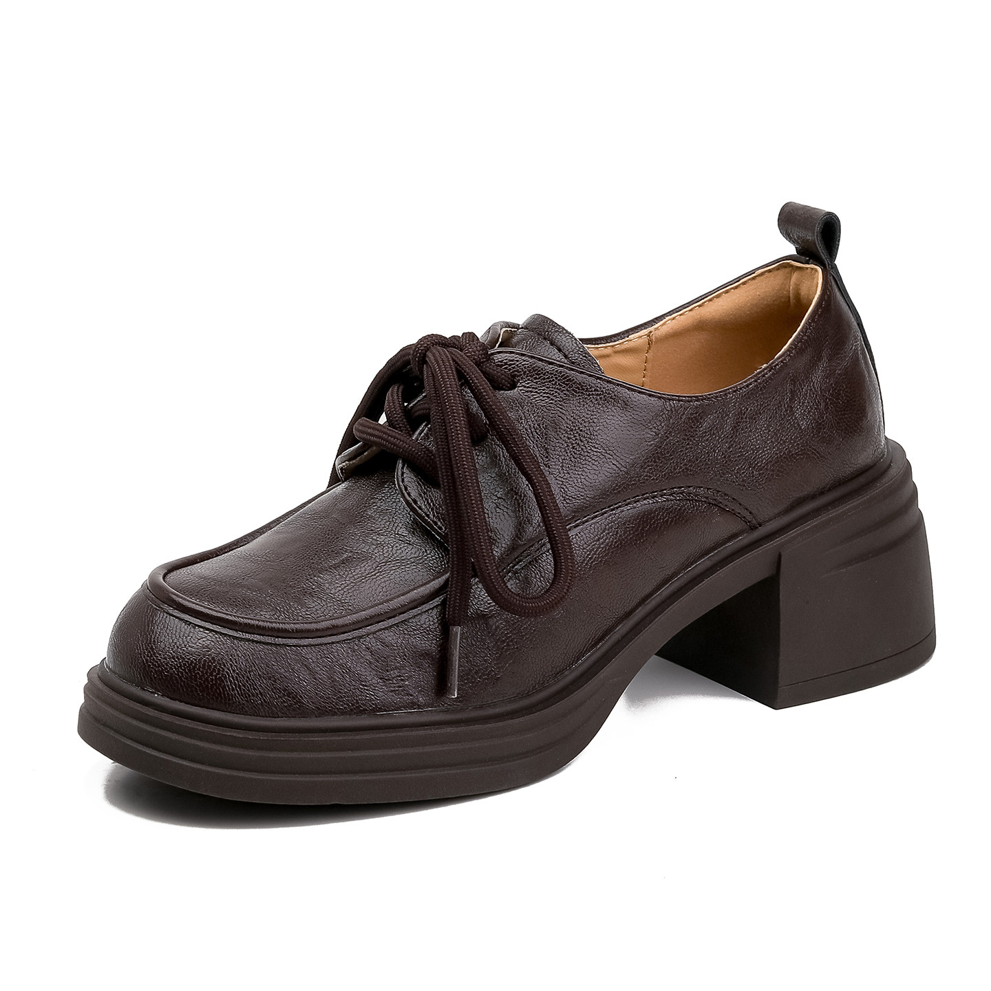 羊皮版~棕色高跟小皮鞋女2025秋冬新款增高单鞋英伦风厚底乐福鞋,淘宝优惠券,粉丝福利购,淘宝优惠卷